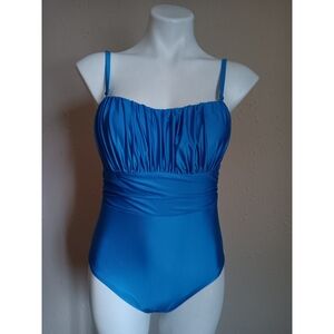 Time and Tru Royal Blue Ruched One-Piece Swimsuit